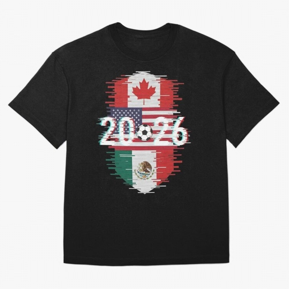 Glitched United 2026 - North America Emblem Classic T-Shirt Celebrate the Biggest Stage of the FIFA World Cup 2026 Journey through Messi, CR7 and Mbappe Highlights, England and Germany Pride, Match Day Excitement, Supporter Culture, Golden Goals