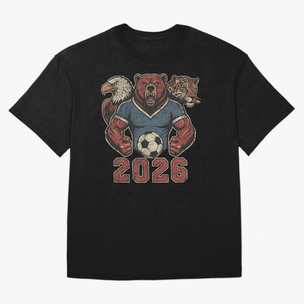 World Cup 2026 Host Mascots | USA Canada Mexico Soccer Classic T-Shirt Join the Countdown to the FIFA World Cup 2026 Journey through CR7 Highlights, Argentina and Brazil Pride, Vintage Soccer Flavor, Modern Football Stars, National Flags and Final