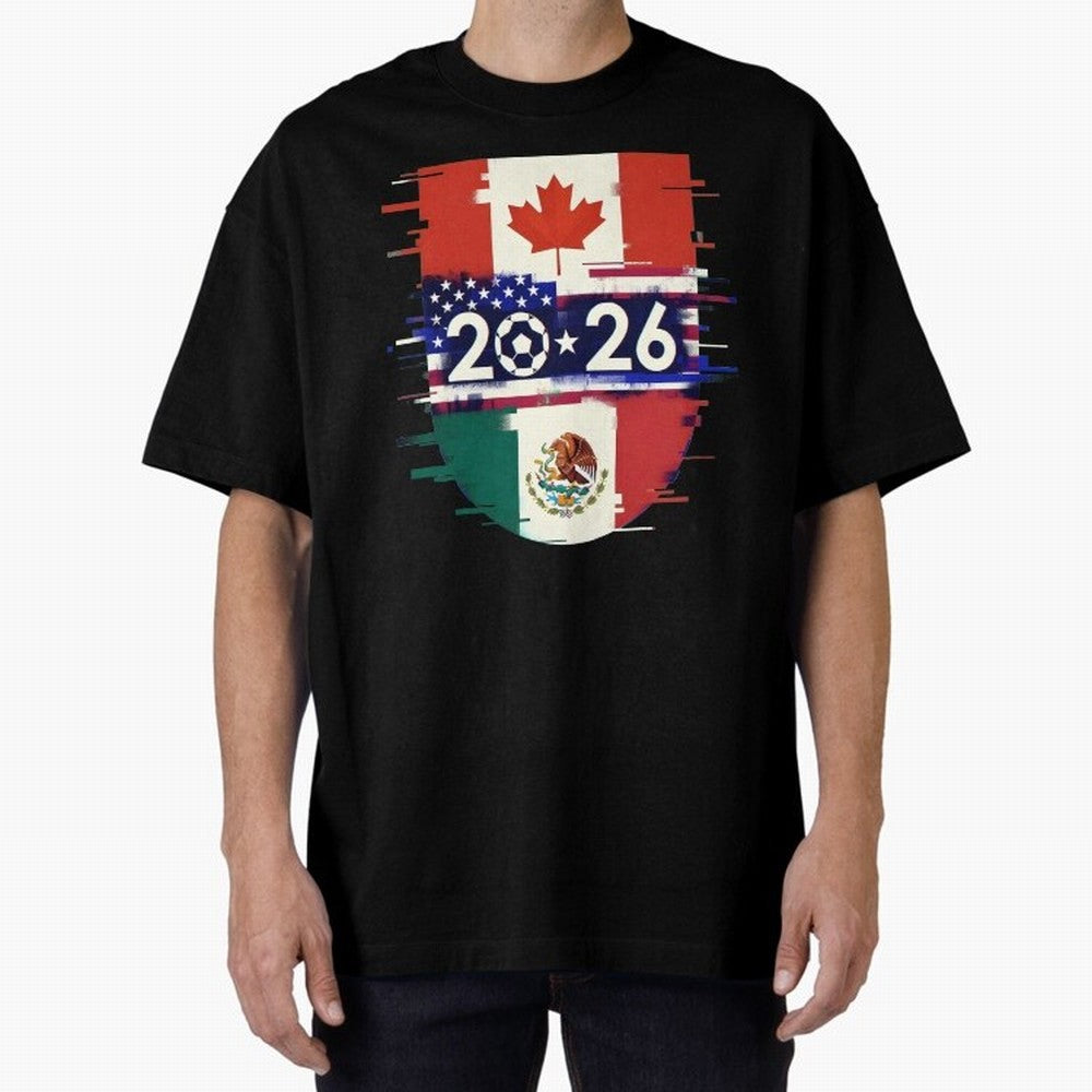 Glitched United 2026 - North America Emblem Cup Classic T-Shirt Cheer for Global Football Passion for FIFA World Cup 2026 Group Stage, Driven by Haaland, Brazil, Portugal and Argentina, Championship Spirit, Famous Goals, Roaring Crowds and