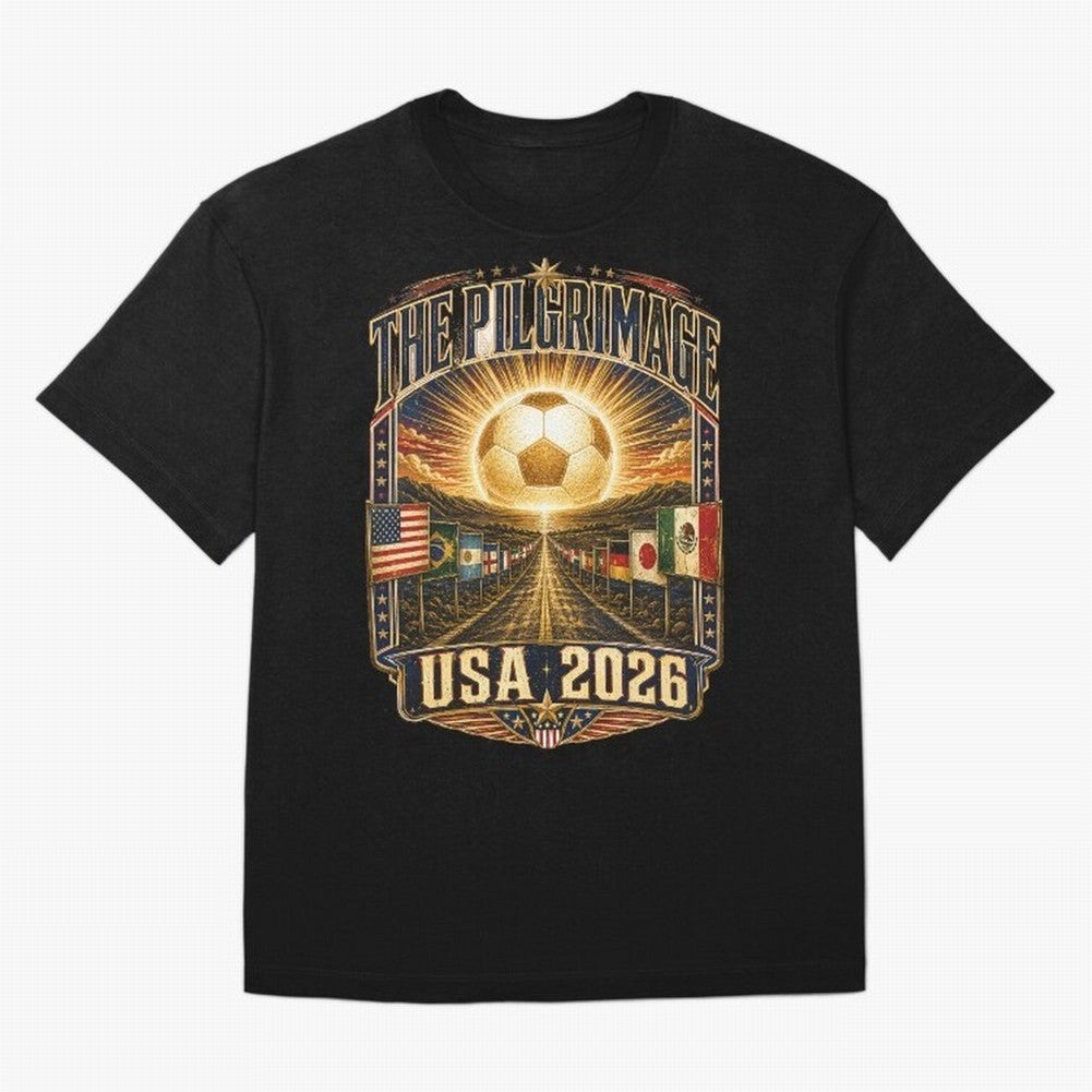 The Pilgrimage World Cup 2026 Soccer T-Shirt Classic T-Shirt Bring Supporter Culture to FIFA World Cup 2026 Group Stage Spirit, Featuring Argentina and Brazil, Cristiano Ronaldo, Haaland and CR7, Retro Football Energy, Iconic Rivalries, Trophy