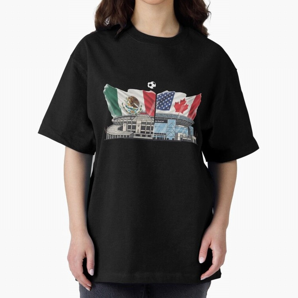 2026 World Cup Opening & Final ¨C Azteca Stadium Mexico & MetLife Stadium USA ¨C Football Design with Mexican, Canadian & US Flags Classic T-Shirt Make Game Day About Global Football Passion for FIFA World Cup 2026 USA Canada Mexico, Highlighting