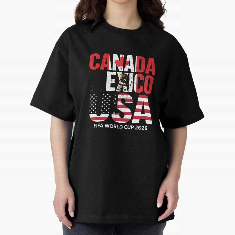 United 2026 World Cup - Canada, Mexico, USA Flags T-Shirt_83138002 Classic T-Shirt Upgrade FIFA World Cup 2026 for Fans of Mbappe and Argentina and Brazil, Bringing Football Festival Excitement, Trophy Ambitions, Country Rivalries and Star Player