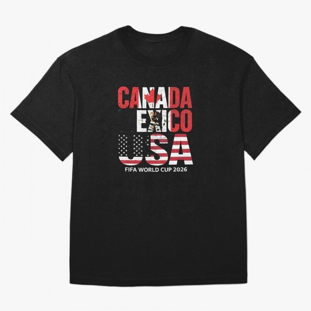 United 2026 World Cup - Canada, Mexico, USA Flags T-Shirt_83138002 Classic T-Shirt Upgrade FIFA World Cup 2026 for Fans of Mbappe and Argentina and Brazil, Bringing Football Festival Excitement, Trophy Ambitions, Country Rivalries and Star Player
