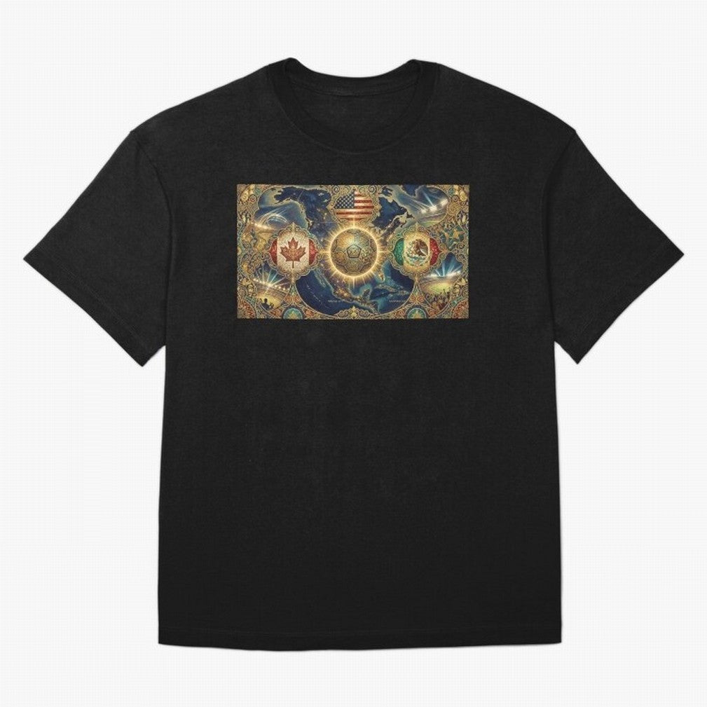 World Cup 2026 Hosts Illustrated Classic T-Shirt Celebrate National Team Dreams in Global Football Passion for FIFA World Cup 2026 Group Stage, Centered on Messi, Neymar and Mbappe, England and Germany, Tournament Hype, Historic Matchups, Family