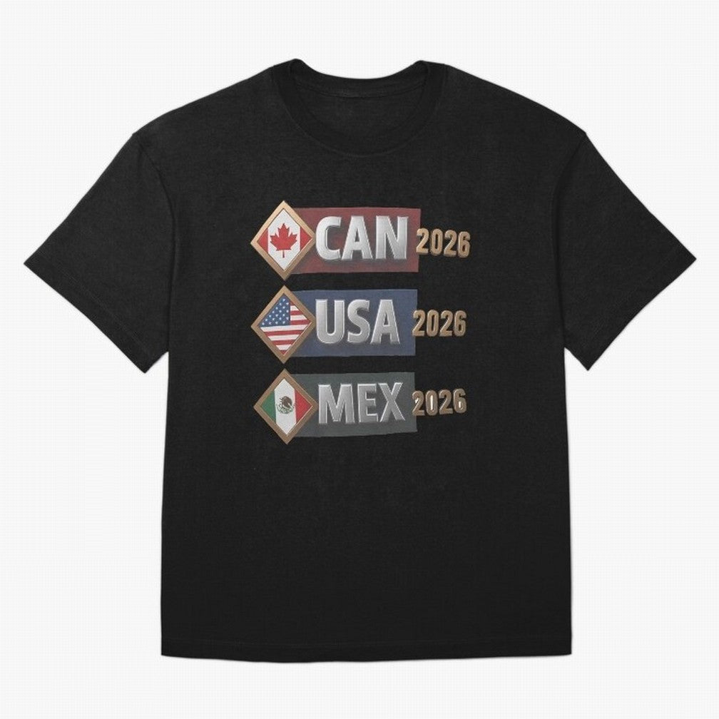 CAN USA MEx 2026 Flags, Canada USA Mexico Soccer Tournament Classic T-Shirt Represent the Passion of FIFA World Cup 2026 Group Stage Built around CR7 and Messi, Netherlands Energy, Football History, Final Match Energy, Crowd Noise and Once in a