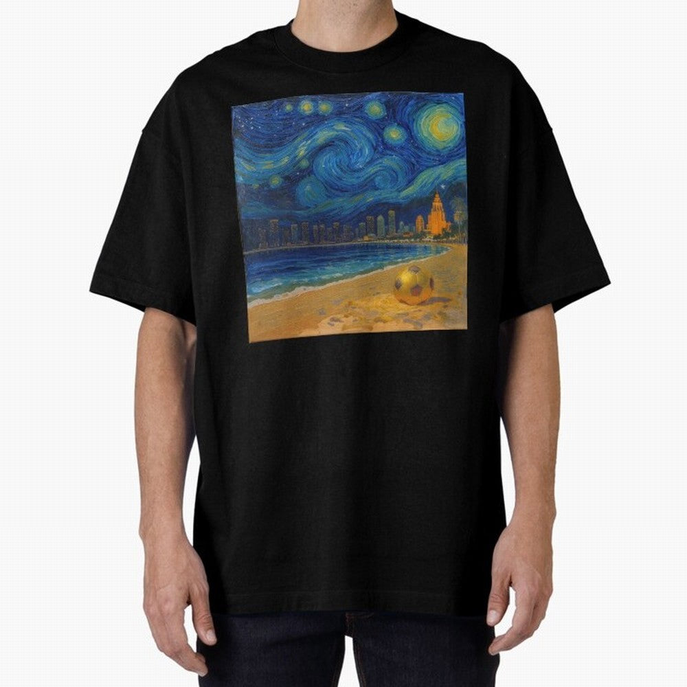 Golden Miami Starry Night Beach Soccer Fine Art Print Impasto Oil Painting Classic T-Shirt Celebrate Fan Culture around FIFA World Cup 2026 Spirit, Featuring Argentina, France and Brazil, Mbappe, Retro Football Energy, Iconic Rivalries, Trophy