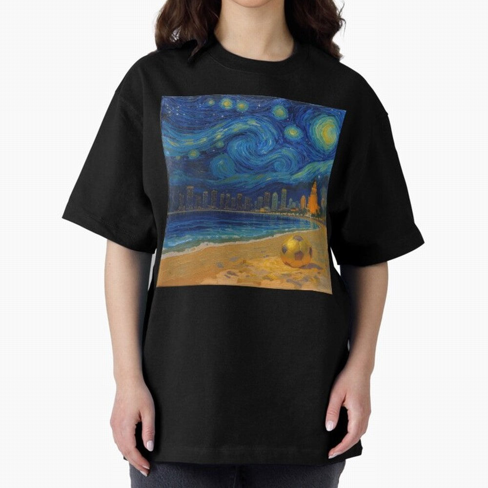 Golden Miami Starry Night Beach Soccer Fine Art Print Impasto Oil Painting Classic T-Shirt Celebrate Fan Culture around FIFA World Cup 2026 Spirit, Featuring Argentina, France and Brazil, Mbappe, Retro Football Energy, Iconic Rivalries, Trophy