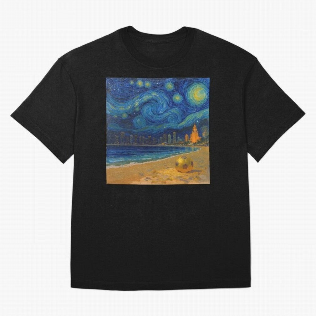 Golden Miami Starry Night Beach Soccer Fine Art Print Impasto Oil Painting Classic T-Shirt Celebrate Fan Culture around FIFA World Cup 2026 Spirit, Featuring Argentina, France and Brazil, Mbappe, Retro Football Energy, Iconic Rivalries, Trophy