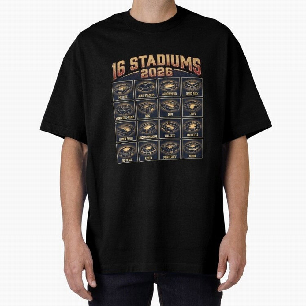 Sixteen Stadiums for 2026 World Cup Classic T-Shirt Bring Retro Soccer Energy to FIFA World Cup 2026 Spirit, Highlighting Spain, CR7, Stadium Chants, National Pride, Trophy Dreams and Unforgettable Football Memories; Made for Collectors Who Enjoy