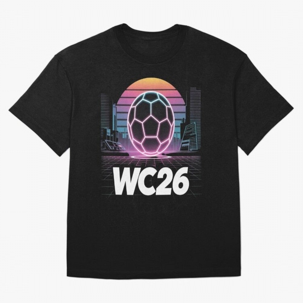 Retrofuturistic World Cup 2026 ¡ª Retro Sci-Fi Football Poster Classic T-Shirt Join the FIFA World Cup 2026 Journey through Haaland and Mbappe Highlights, Spain Pride, Match Day Excitement, Supporter Culture, Golden Goals and Global Football