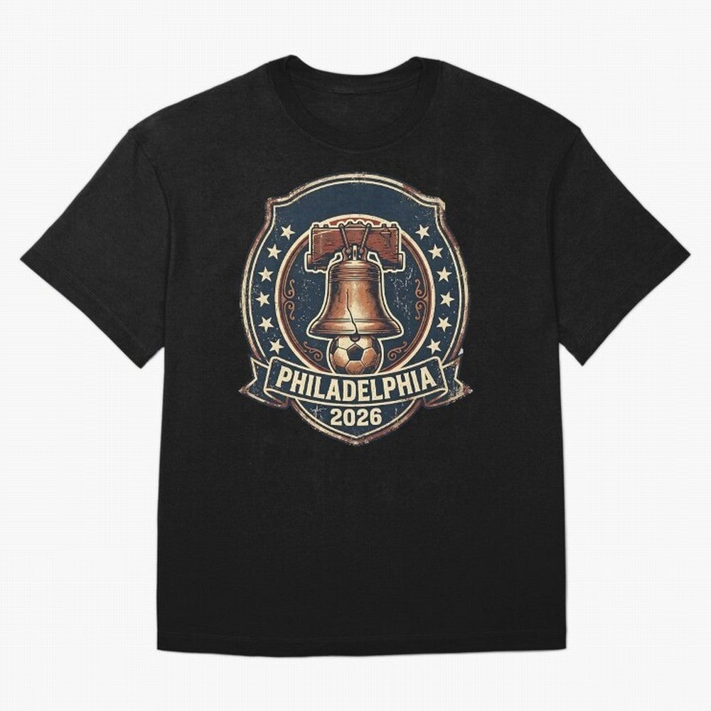 Philadelphia 2026 World Cup Host City Vintage Football Badge ¡ª Liberty Bell Soccer Crest Classic T-Shirt Feel FIFA World Cup 2026 USA Canada Mexico Built around Neymar, Spain Energy, Sports Nostalgia, International Competition, Famous Players and