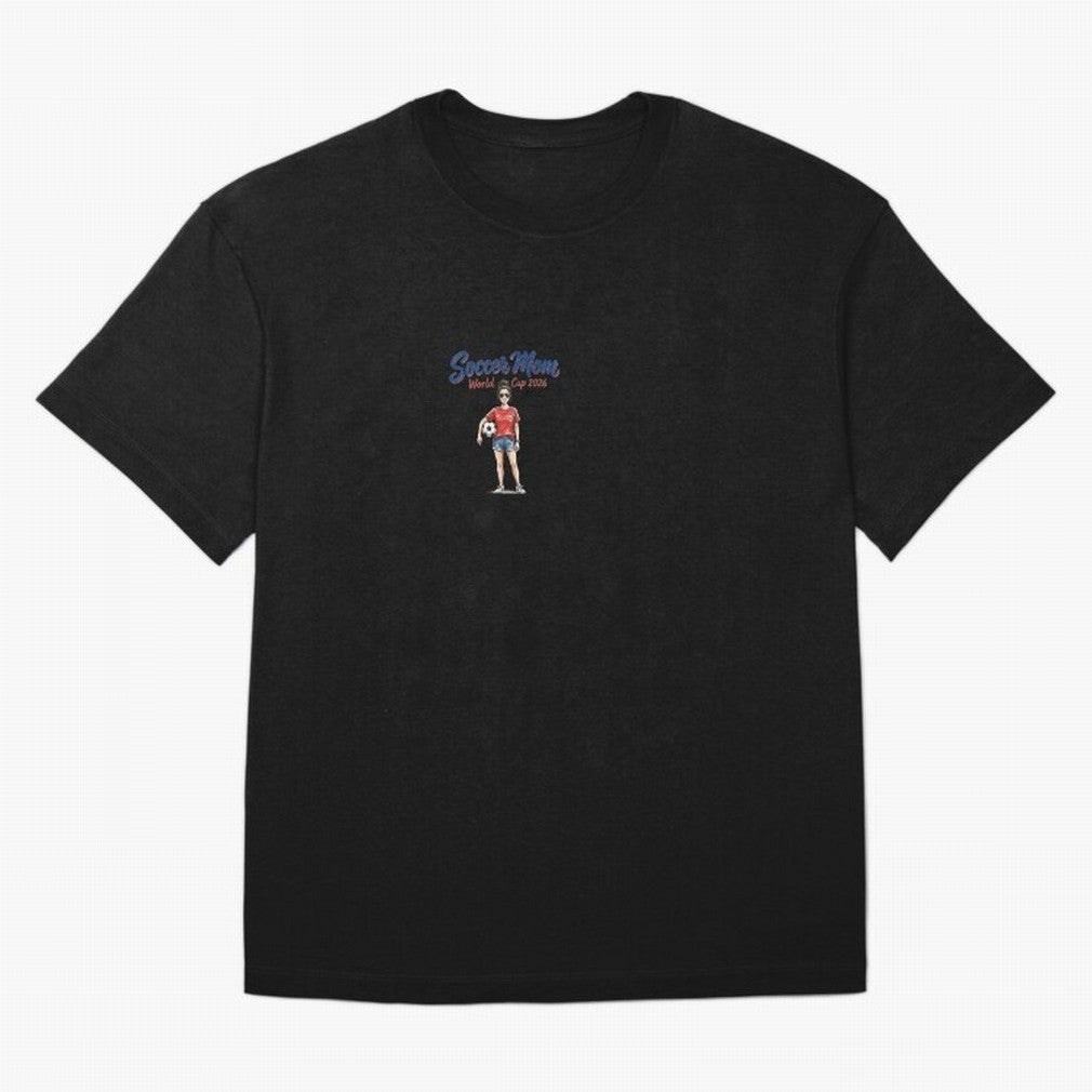 Soccer Mom World Cup 2026 | Football Mom Illustration Classic T-Shirt Join Supporters Worldwide for FIFA World Cup 2026 USA Canada Mexico for Fans of Messi, CR7 and Mbappe and Argentina, Bringing Sports Nostalgia, International Competition, Famous
