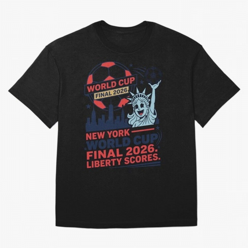 New York World Cup Final 2026 ¡ª Liberty Scores V1 Classic T-Shirt Celebrate National Team Dreams in FIFA World Cup 2026 Spirit, Built around France and Portugal, Haaland and Mbappe, Championship Spirit, Famous Goals, Roaring Crowds and