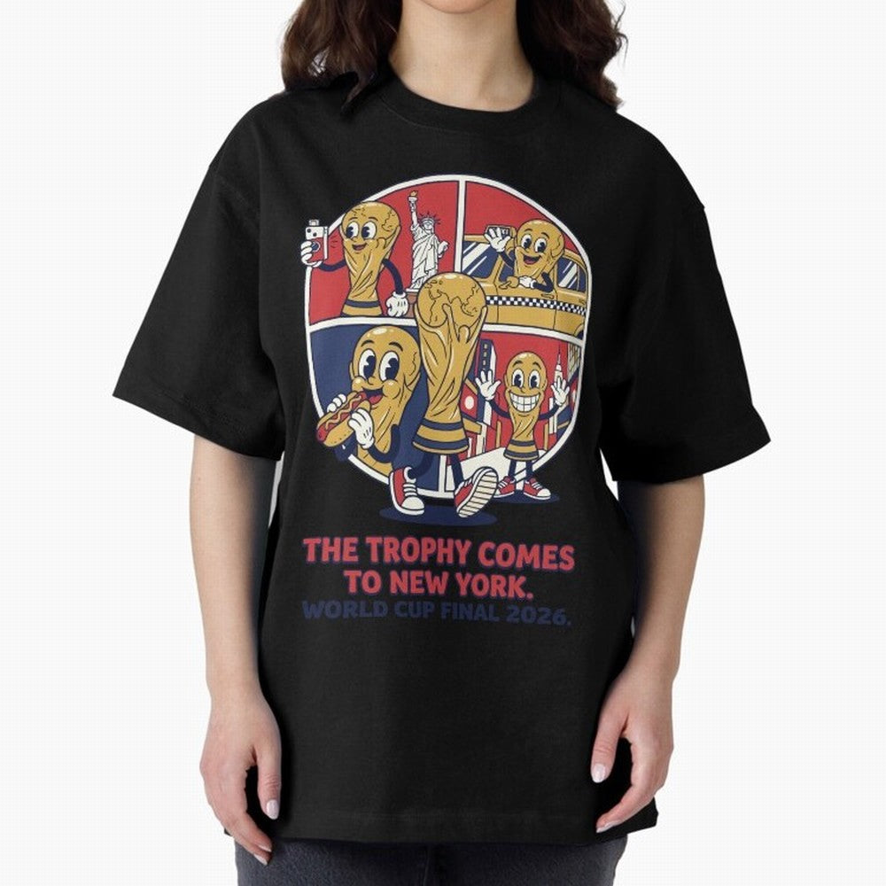 The Trophy Comes to New York ¡ª World Cup Final V2 Classic T-Shirt Relive Legendary Nights from the FIFA World Cup 2026 USA Canada Mexico Journey through Messi, CR7 and Mbappe Highlights, Brazil Pride, Worldwide Fan Energy, Dramatic Goals, Stadium