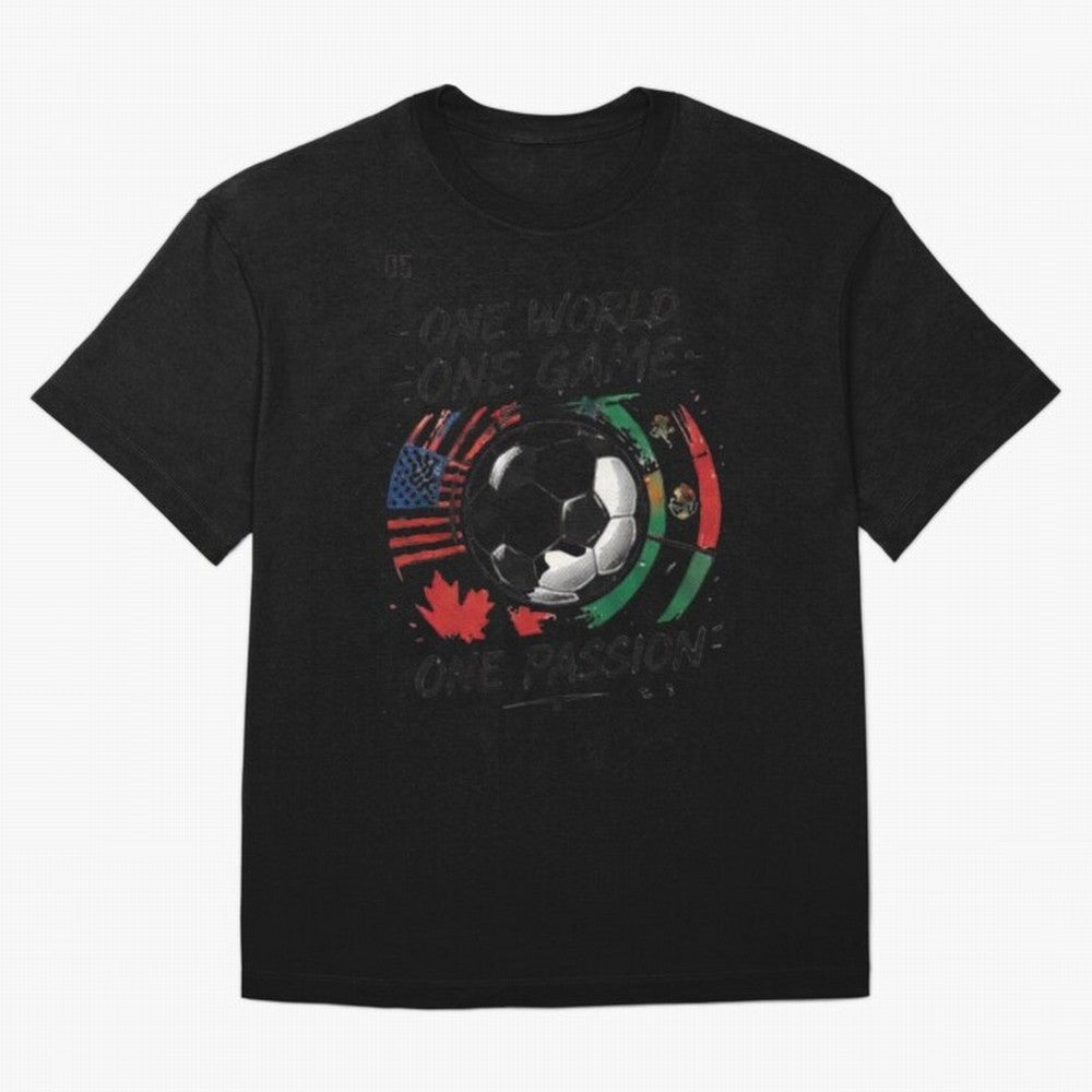 One World One Game Football Graphic Tee Classic T-Shirt Show Your Tournament Heart for the FIFA World Cup 2026 USA Canada Mexico Journey through Neymar, Haaland and Cristiano Ronaldo Highlights, Netherlands Pride, Tournament Hype, Historic