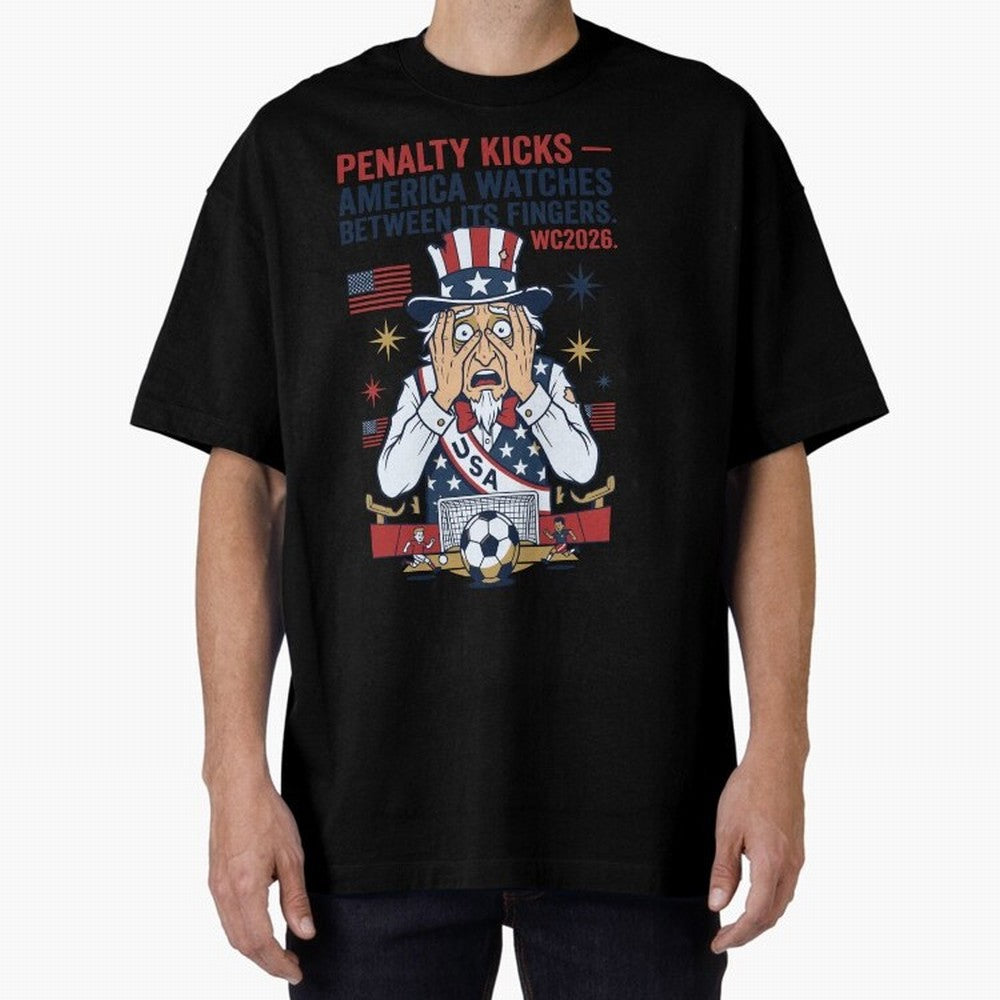 Penalty Kicks ¡ª America Watches Between Its Fingers V1 Classic T-Shirt Bring Retro Soccer Energy to FIFA World Cup 2026 USA Canada Mexico Inspired by Messi and Cristiano Ronaldo, Brazil Energy, Football Passion, Legendary Performances, Festival