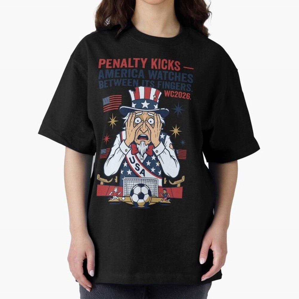 Penalty Kicks ¡ª America Watches Between Its Fingers V1 Classic T-Shirt Bring Retro Soccer Energy to FIFA World Cup 2026 USA Canada Mexico Inspired by Messi and Cristiano Ronaldo, Brazil Energy, Football Passion, Legendary Performances, Festival