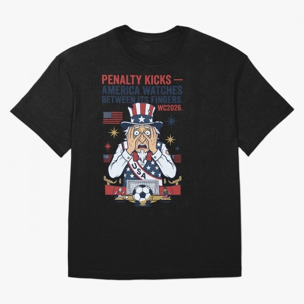 Penalty Kicks ¡ª America Watches Between Its Fingers V1 Classic T-Shirt Bring Retro Soccer Energy to FIFA World Cup 2026 USA Canada Mexico Inspired by Messi and Cristiano Ronaldo, Brazil Energy, Football Passion, Legendary Performances, Festival