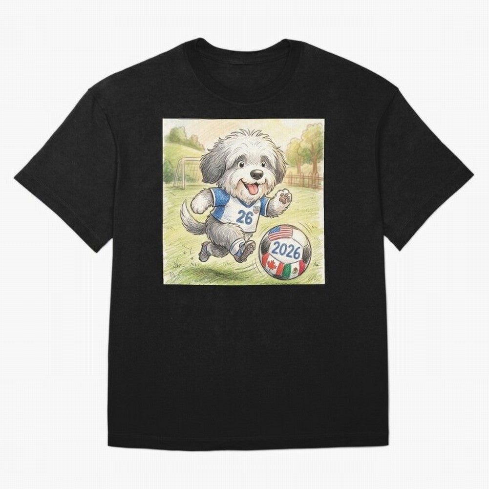 Cute Sheepdog Soccer Star - 2026 World Cup Fluffy Puppy Classic T-Shirt Relive FIFA World Cup 2026 USA Canada Mexico Featuring Mbappe, France and Portugal Energy, Football Festival Excitement, Trophy Ambitions, Country Rivalries and Star Player