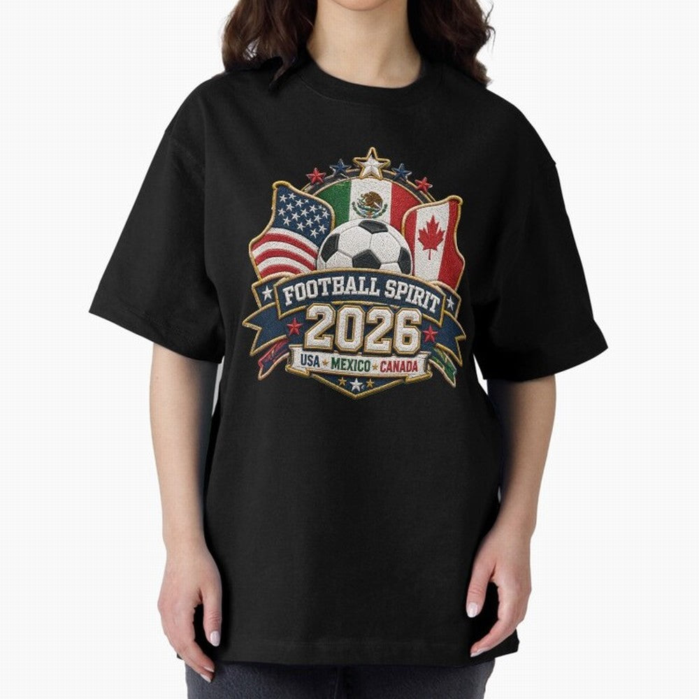Football Spirit 2026 USA Mexico Canada Patch Design Classic T-Shirt Bring Bold Fan Energy to the FIFA World Cup 2026 USA Canada Mexico Journey through Messi, CR7 and Mbappe Highlights, France Pride, Classic Soccer Heritage, Championship Pressure,