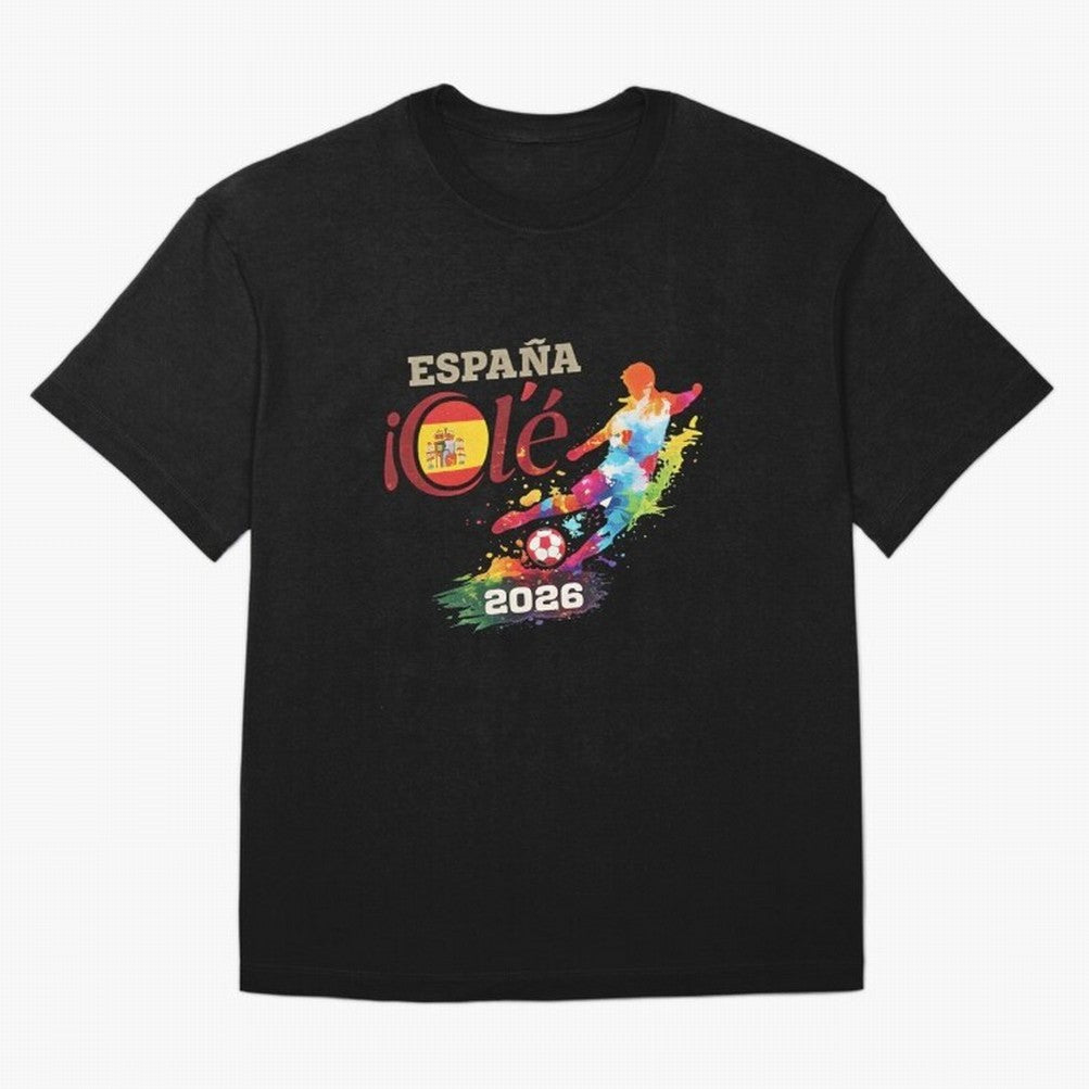 Spain Ol¨¦ 2026 Colorful Watercolor Football Graphic Classic T-Shirt Bring Home Match Day Hype around FIFA World Cup 2026, Mbappe, Portugal, Goal Celebration Energy, Supporter Heritage, Football Icons and Worldwide Tournament Joy; Ideal for Fans