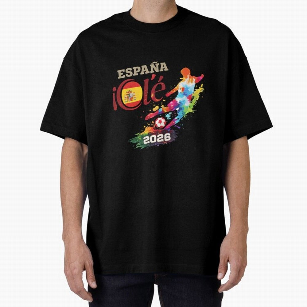 Spain Ol¨¦ 2026 Colorful Watercolor Football Graphic Classic T-Shirt Bring Home Match Day Hype around FIFA World Cup 2026, Mbappe, Portugal, Goal Celebration Energy, Supporter Heritage, Football Icons and Worldwide Tournament Joy; Ideal for Fans