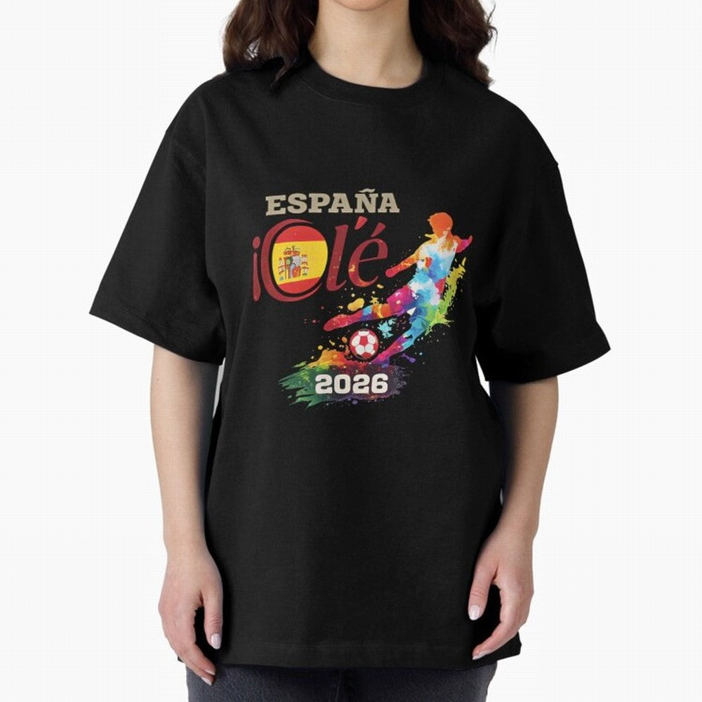 Spain Ol¨¦ 2026 Colorful Watercolor Football Graphic Classic T-Shirt Bring Home Match Day Hype around FIFA World Cup 2026, Mbappe, Portugal, Goal Celebration Energy, Supporter Heritage, Football Icons and Worldwide Tournament Joy; Ideal for Fans
