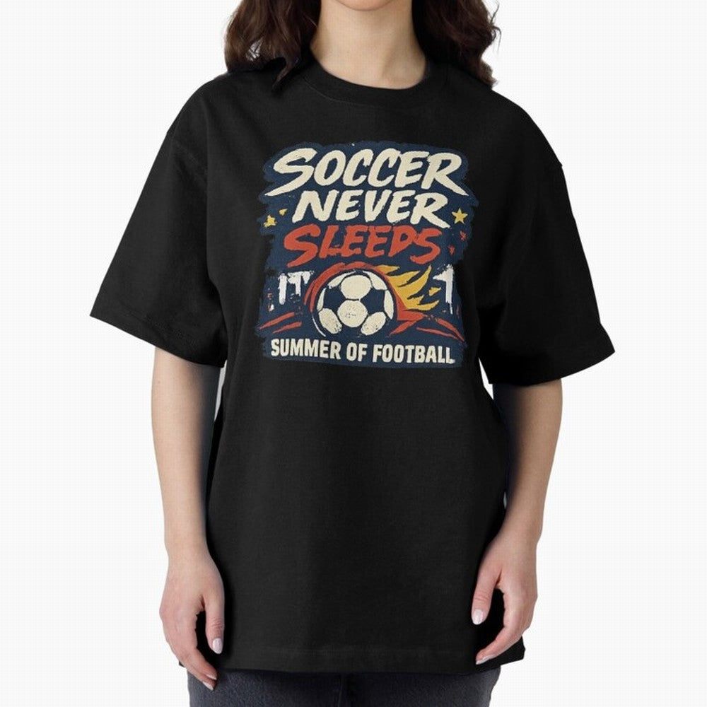 Soccer Never Sleeps Summer of Football Vintage Soccer Fan Tee Classic T-Shirt Support the Legends of FIFA World Cup 2026 Group Stage Spirit, Inspired by Portugal, Messi, CR7 and Mbappe, Classic Soccer Heritage, Championship Pressure, Fan Loyalty