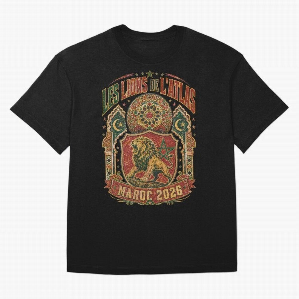Lions De L'Atlas Maroc 2026 World Cup Soccer T-Shirt Classic T-Shirt Feel the FIFA World Cup 2026 USA Canada Mexico Journey through Messi, CR7 and Mbappe Highlights, Portugal, Spain and Germany Pride, Soccer Culture, Superstar Moments, National
