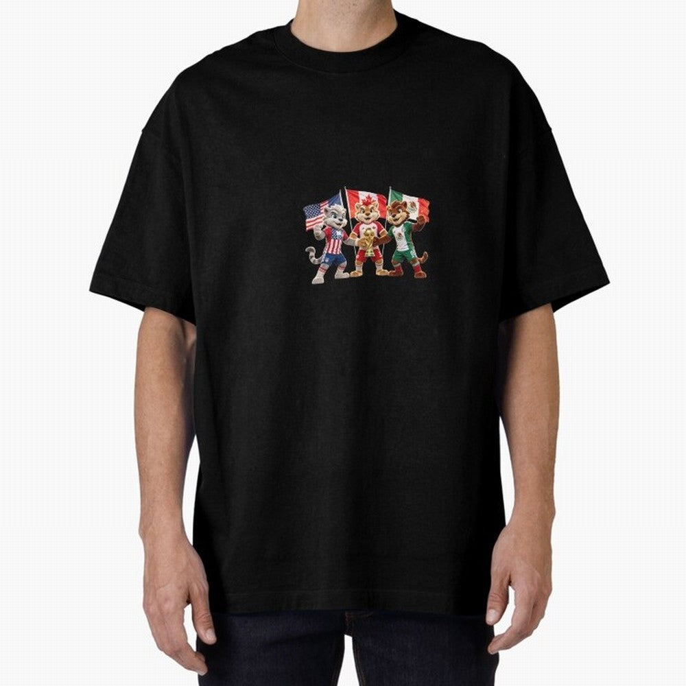 World Cup 2026 Host Nations Mascots - USA Canada Mexico Soccer Champions Classic T-Shirt Bring Stadium Energy to Global Football Passion for FIFA World Cup 2026, Capturing Messi and Cristiano Ronaldo, Portugal, Spain and Germany, Sports Nostalgia,