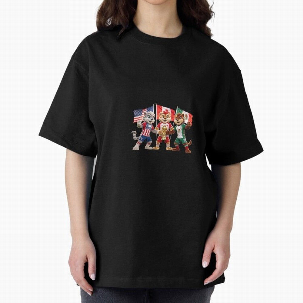 World Cup 2026 Host Nations Mascots - USA Canada Mexico Soccer Champions Classic T-Shirt Bring Stadium Energy to Global Football Passion for FIFA World Cup 2026, Capturing Messi and Cristiano Ronaldo, Portugal, Spain and Germany, Sports Nostalgia,