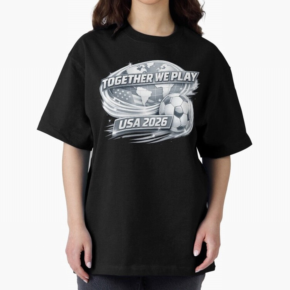 World Cup 2026 Oversized T-Shirt Spotlight Global Football Passion for FIFA World Cup 2026 USA Canada Mexico, Connected to CR7 and Messi, Portugal, Supporter Pride, Iconic Celebrations, Legendary Names and Global Match Day Energy; Ideal for Fans