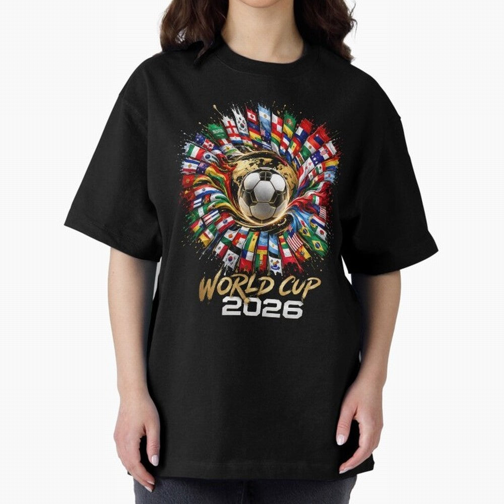 World Cup 2026 Flag Fusion Football T-Shirt Oversized T-Shirt Back Your Heroes with FIFA World Cup 2026 Group Stage for Fans of CR7 and Argentina, Bringing Stadium Memories, Football Loyalty, International Chants and Championship Tradition; Great
