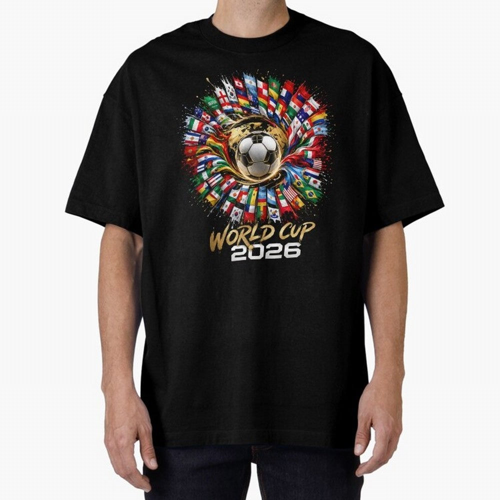 World Cup 2026 Flag Fusion Football T-Shirt Oversized T-Shirt Back Your Heroes with FIFA World Cup 2026 Group Stage for Fans of CR7 and Argentina, Bringing Stadium Memories, Football Loyalty, International Chants and Championship Tradition; Great