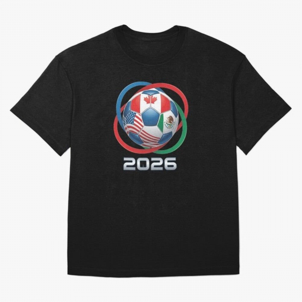 3D Realistic World Cup 2026 Soccer Ball with Rings Oversized T-Shirt Show Up for the Glory of Match Day Hype around FIFA World Cup 2026, CR7 and Messi, Portugal, Spain and Germany, Vintage Soccer Flavor, Modern Football Stars, National Flags and