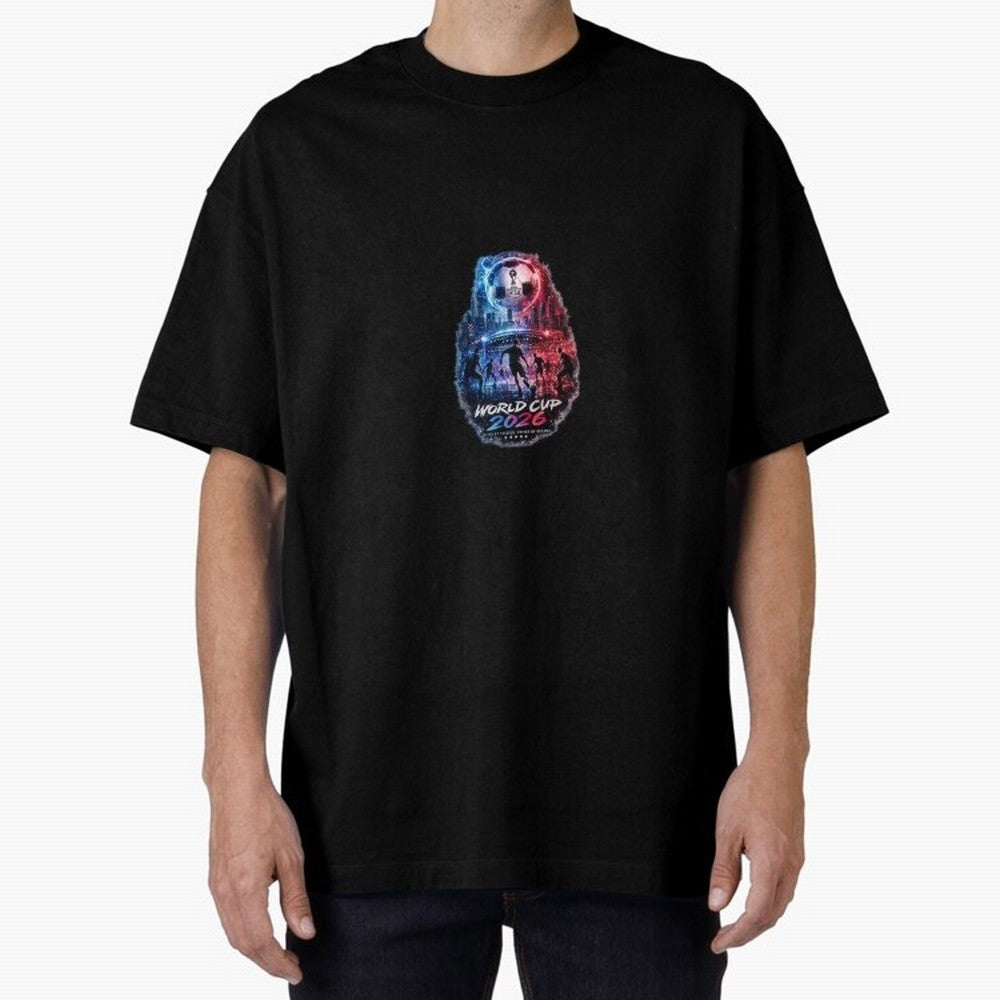 Copy of World Cup 2026 ¨C United Passion ?? | Neon Football Design Oversized T-Shirt Embrace Global Football Passion for FIFA World Cup 2026, Centered on Messi, Argentina and Brazil, Football History, Final Match Energy, Crowd Noise and Once in a