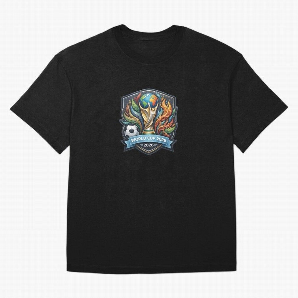 World Cup 2026 Football Crest - Retro Vintage Sticker Oversized T-Shirt Relive FIFA World Cup 2026 Group Stage Spirit, Featuring Portugal, Spain and Germany, Neymar, Haaland and Cristiano Ronaldo, Football Festival Excitement, Trophy Ambitions,