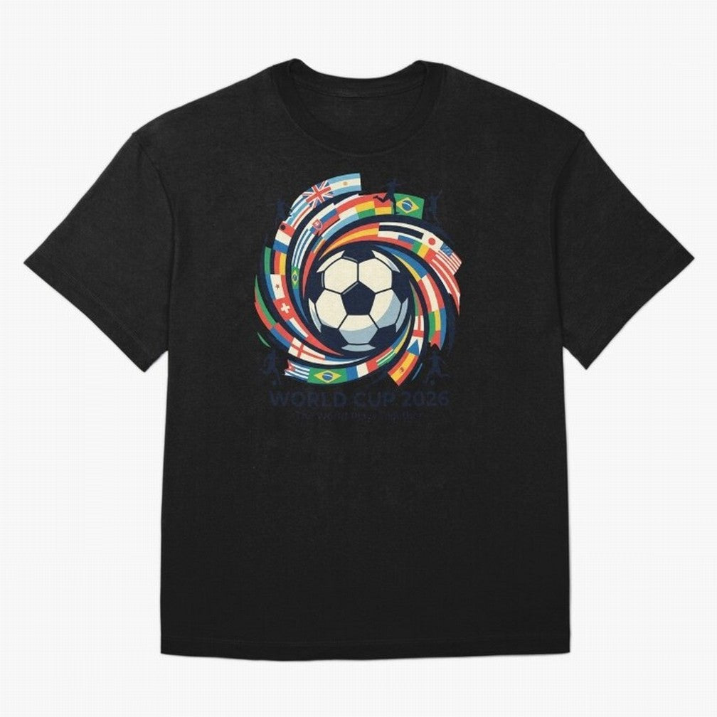 2D World Cup 2026 Football Spiral Flag Design T-Shirt Oversized T-Shirt Celebrate the Biggest Stage of FIFA World Cup 2026 USA Canada Mexico Spirit, Filled with Brazil, Cristiano Ronaldo, Haaland and CR7, Football History, Final Match Energy, Crowd