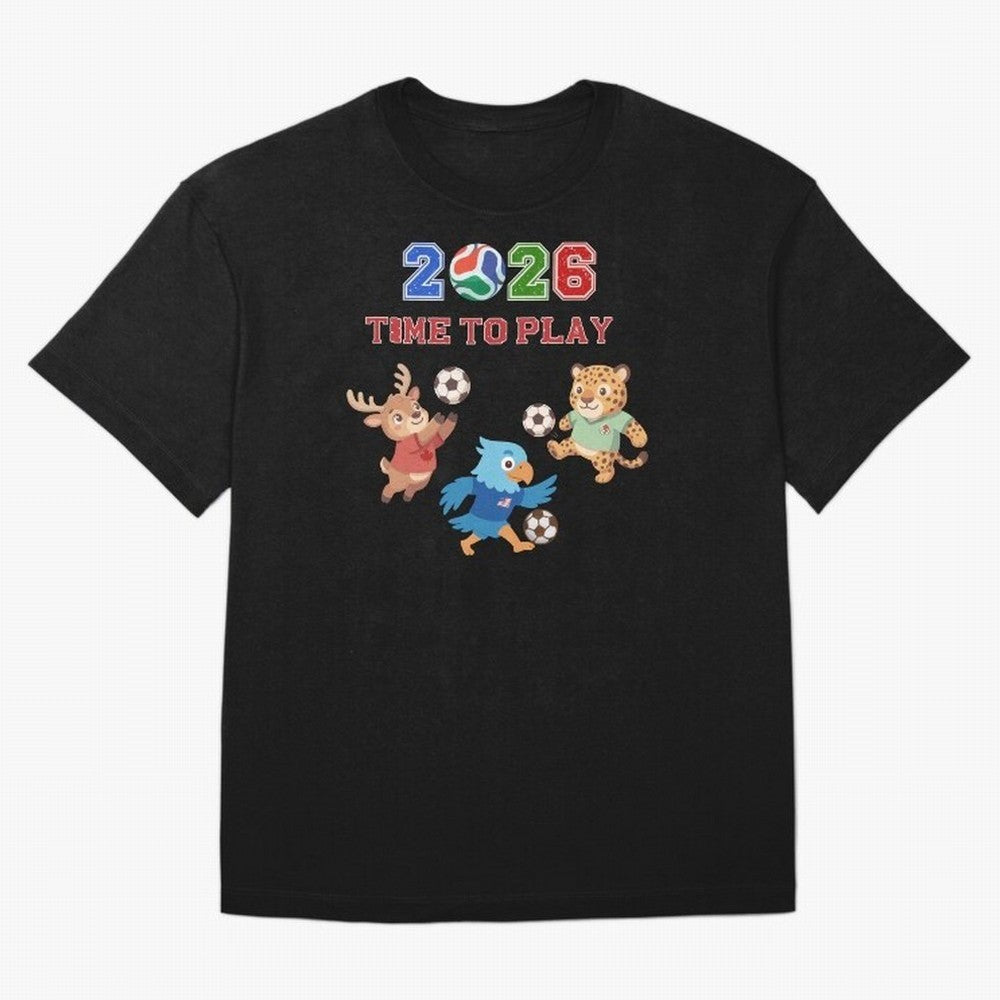 Soccer Mascots 2026 USA Mexico Canada Time To Play Oversized T-Shirt Join Match Day Hype around FIFA World Cup 2026, Haaland and Mbappe, England, Championship Spirit, Famous Goals, Roaring Crowds and International Football Unity; Built for