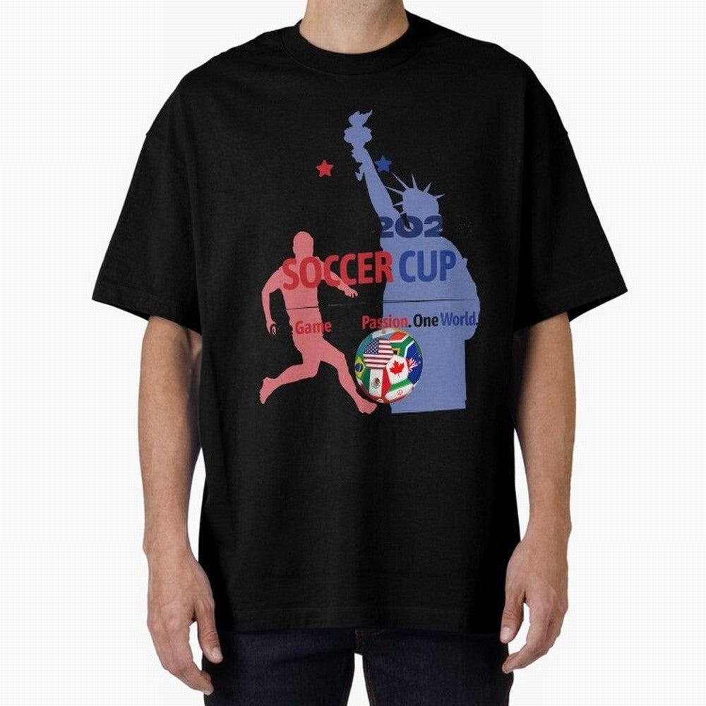 2026 Soccer Cup One Game One Passion One World Sports Fan Design Oversized T-Shirt Follow Every Goal of FIFA World Cup 2026 USA Canada Mexico for Fans of Haaland and Mbappe and Brazil, Portugal and Argentina, Bringing Classic Soccer Heritage,