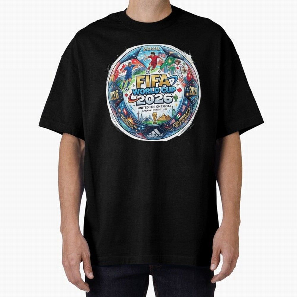 FIFA World Cup 2026 Official Match Ball Concept Art - Canada Mexico USA Oversized T-Shirt Keep the Match Day Mood of Match Day Hype around FIFA World Cup 2026, Messi, Argentina, France and Brazil, Goal Celebration Energy, Supporter Heritage,