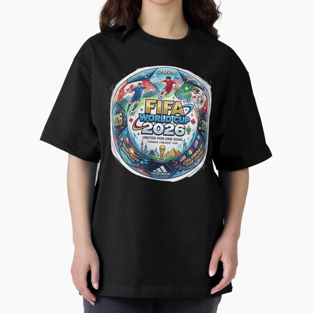 FIFA World Cup 2026 Official Match Ball Concept Art - Canada Mexico USA Oversized T-Shirt Keep the Match Day Mood of Match Day Hype around FIFA World Cup 2026, Messi, Argentina, France and Brazil, Goal Celebration Energy, Supporter Heritage,