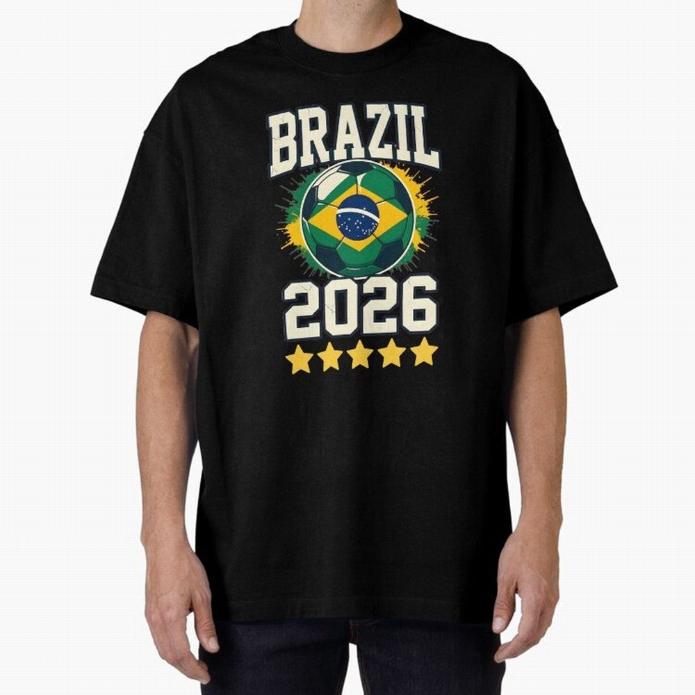Brazil Soccer Football 2026 Oversized T-Shirt Show Your Stadium Side during the FIFA World Cup 2026 USA Canada Mexico Journey through Messi, CR7 and Mbappe Highlights, Spain and Netherlands Pride, Fan Favorite Moments, National Team Passion, Big