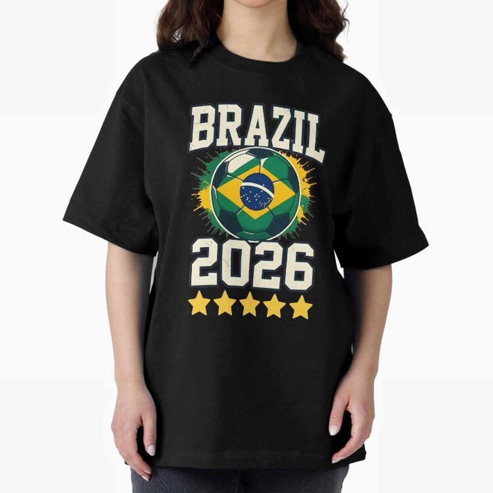 Brazil Soccer Football 2026 Oversized T-Shirt Show Your Stadium Side during the FIFA World Cup 2026 USA Canada Mexico Journey through Messi, CR7 and Mbappe Highlights, Spain and Netherlands Pride, Fan Favorite Moments, National Team Passion, Big