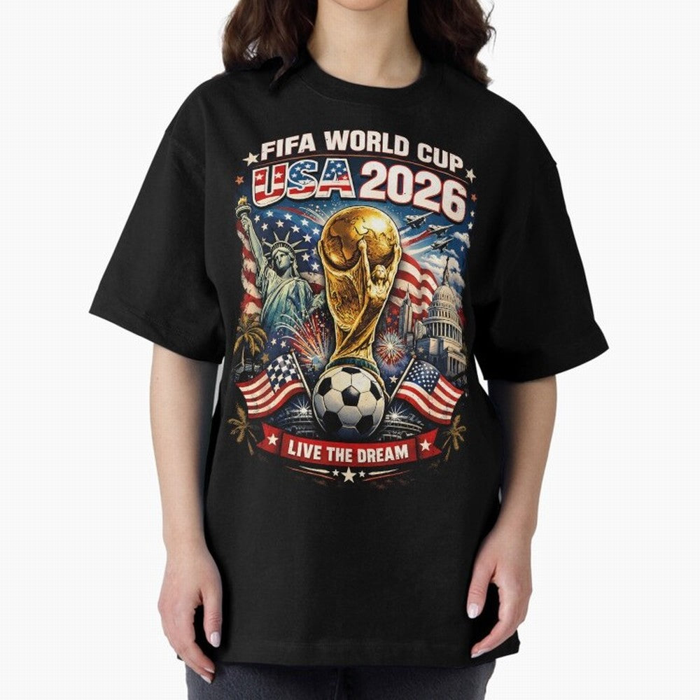 Fifa World Cup USA 2026 Colour Oversized T-Shirt Mark FIFA World Cup 2026 Group Stage Filled with CR7, England Energy, Game Day Rituals, Football Legends, Country Pride and the Road to the Final; Perfect for Supporters Who Want Bold Football