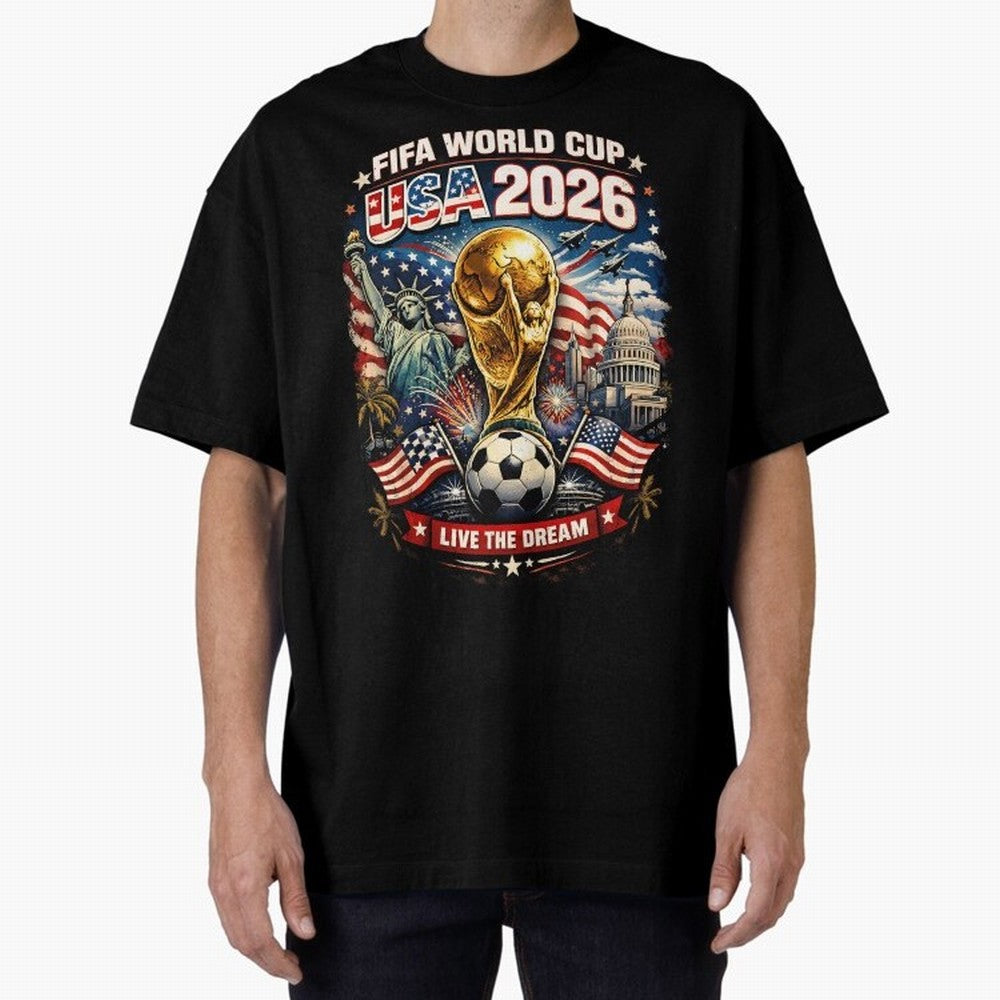 Fifa World Cup USA 2026 Colour Oversized T-Shirt Mark FIFA World Cup 2026 Group Stage Filled with CR7, England Energy, Game Day Rituals, Football Legends, Country Pride and the Road to the Final; Perfect for Supporters Who Want Bold Football