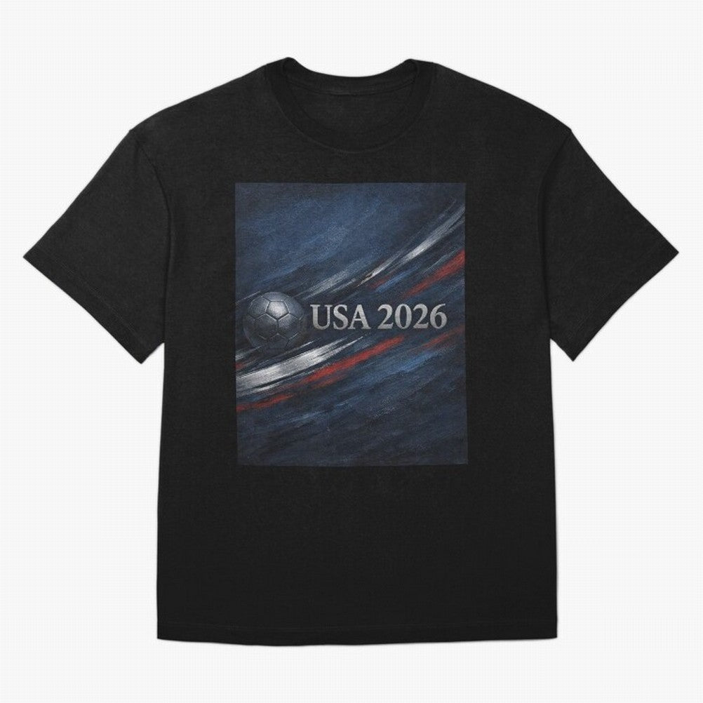 USA 2026 Soccer Design Inspired Oversized T-Shirt Celebrate the Road through FIFA World Cup 2026 USA Canada Mexico for Fans of Haaland and Brazil, Portugal and Argentina, Bringing Global Supporter Spirit, Legendary Goals, National Colors and