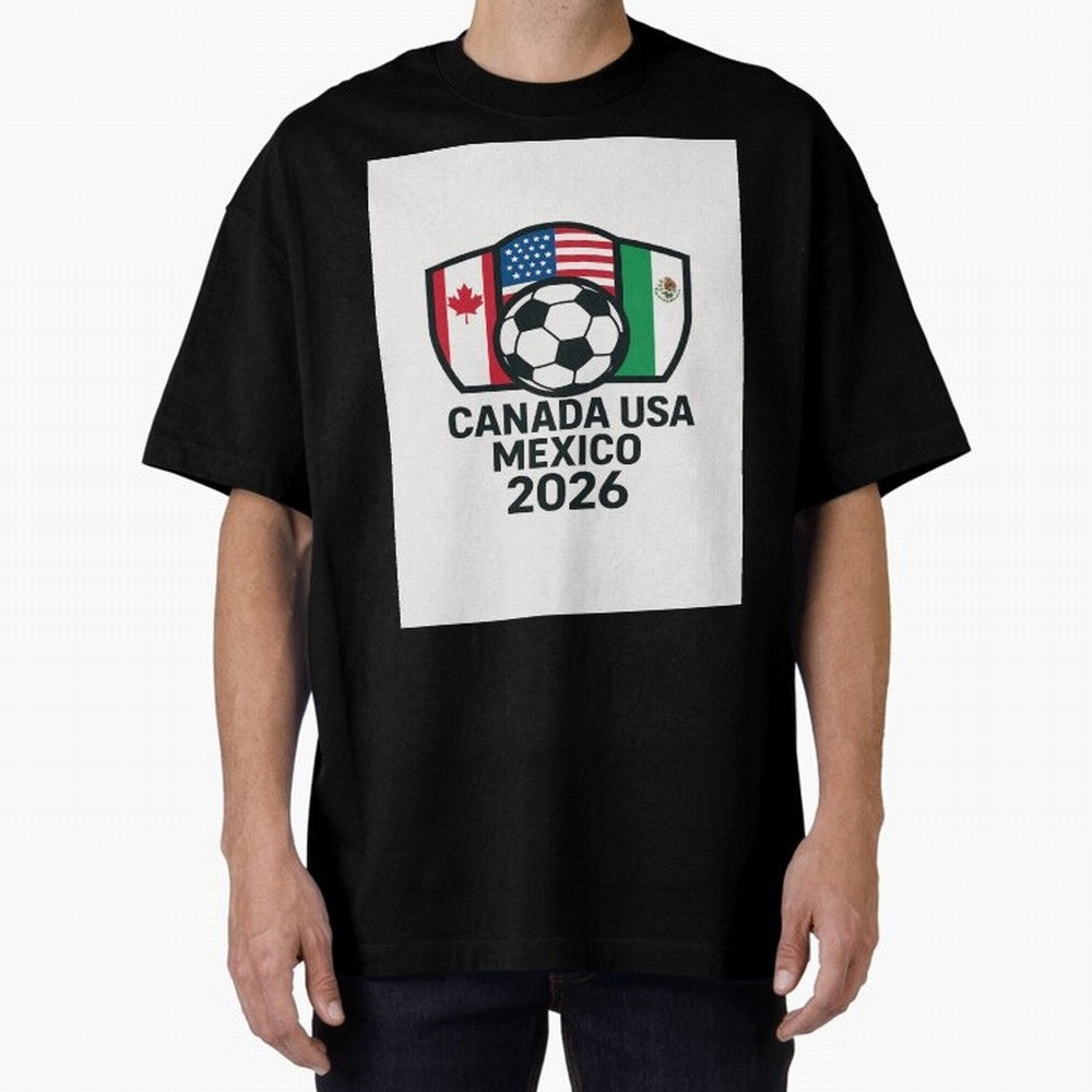 World Cup Soccer 2026 Canada USA Mexico Design Oversized T-Shirt Share the Excitement of FIFA World Cup 2026 for Fans of Messi, CR7 and Mbappe and Spain and Netherlands, Bringing Sports Nostalgia, International Competition, Famous Players and