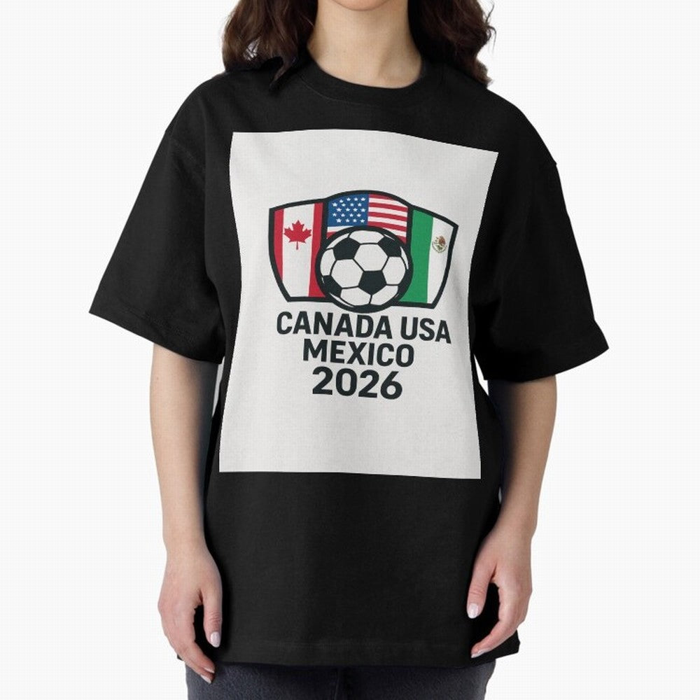 World Cup Soccer 2026 Canada USA Mexico Design Oversized T-Shirt Share the Excitement of FIFA World Cup 2026 for Fans of Messi, CR7 and Mbappe and Spain and Netherlands, Bringing Sports Nostalgia, International Competition, Famous Players and