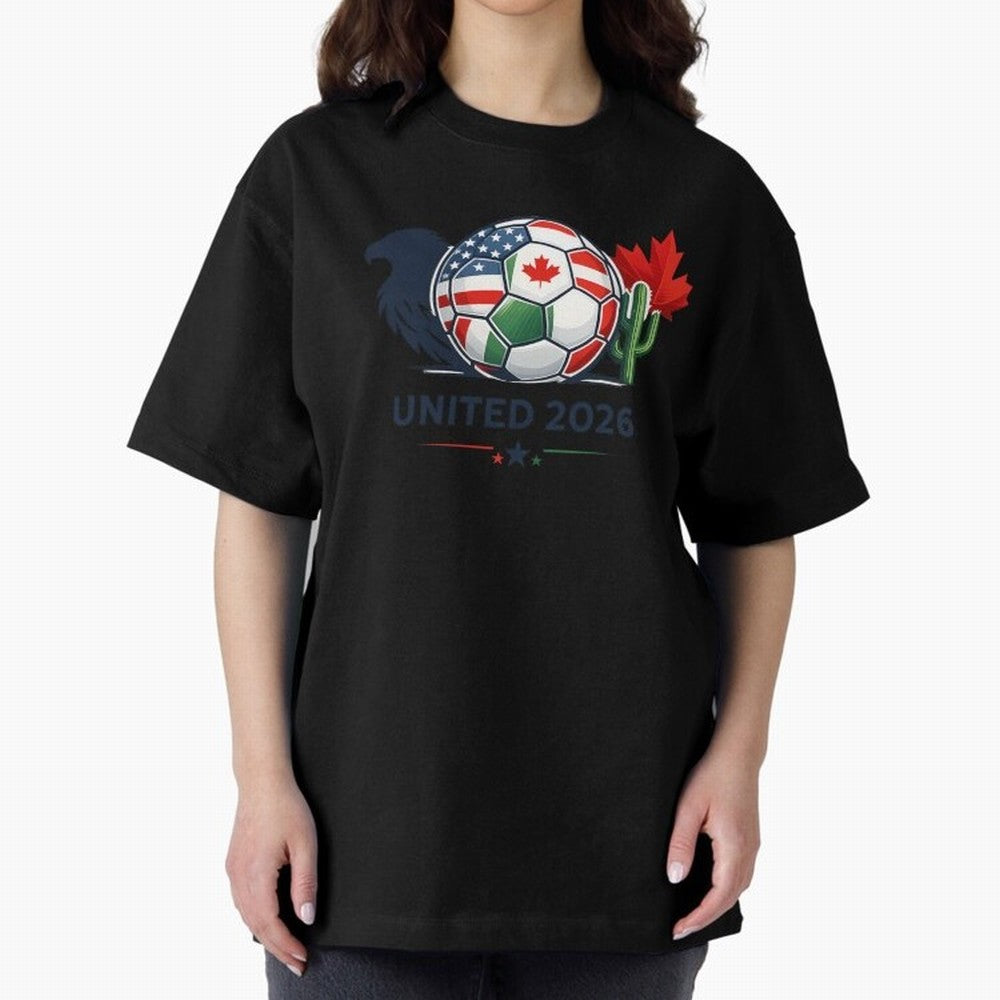 World Cup 2026 United Soccer Design Oversized T-Shirt Elevate FIFA World Cup 2026 Spirit, Filled with France and Portugal, Messi and Cristiano Ronaldo, Sports Nostalgia, International Competition, Famous Players and Unforgettable Victories; Perfect
